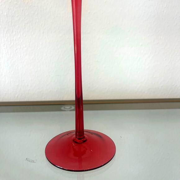 Artisan Handblown Glass Taper Candle Holder 11" Holiday Red Set of 2 NEW - Picture 4 of 8